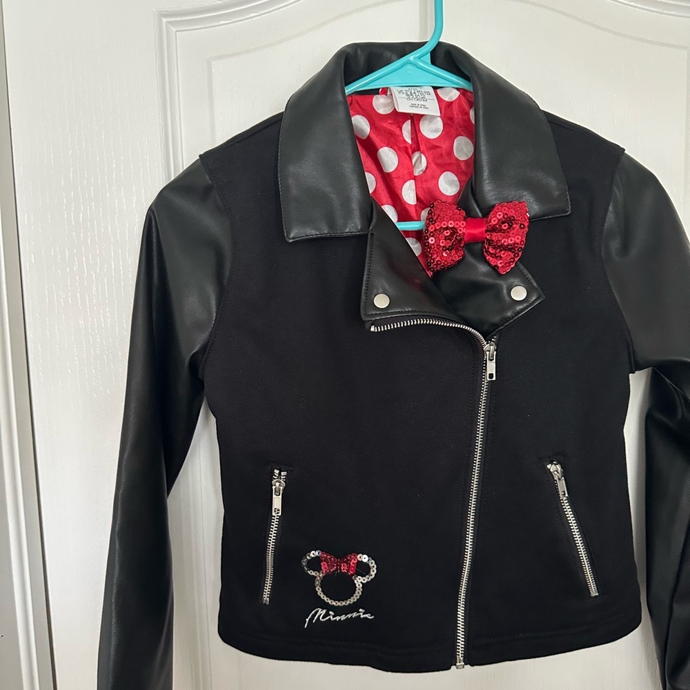 Disney Minnie Mouse Faux Leather Moto Jacket – Black & Red – Super Cute!